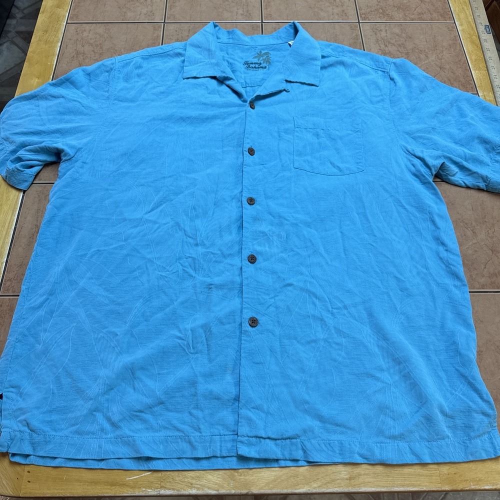 Tommy Bahama Blue Floral Hawaiian Shirt Sz XL 100% Silk Aloha Vacation